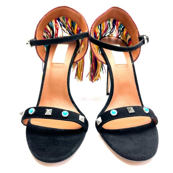 VALENTINO Rockstud Rolling Fringed Suede Ankle Strap Sandals EU 39 US 9 Heels - Picture 2 of 13